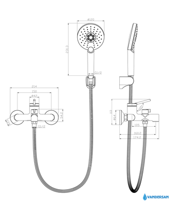 Смеситель для ванны Minima LM3814C, настенный