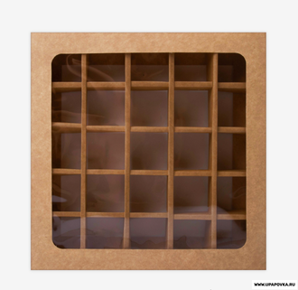 Коробка под 25 конфет крафт, 22 х 22 х 3,3 см