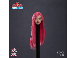 Женская голова (скульпт) с длинными розовыми волосами и подвижными глазами - 1/6 scale beautiful women with head carving and joy (ZC008E) - Z6TOYS