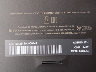 AORUS 17H XF ( 17.3 Full HD IPS 360Hz i7-13700H RTX4080 (12Gb) 16Gb 1000Gb SSD )