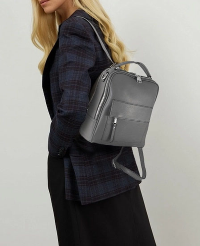 (АРТИКУЛ: 9776/81/1) ЖЕНСКИЙ РЮКЗАК, СРЕДНЕГО РАЗМЕРА, НАТУРАЛЬНАЯ КОЖА, СЕРЫЙ, С ДВУМЯ ОТДЕЛЕНИЯМИ