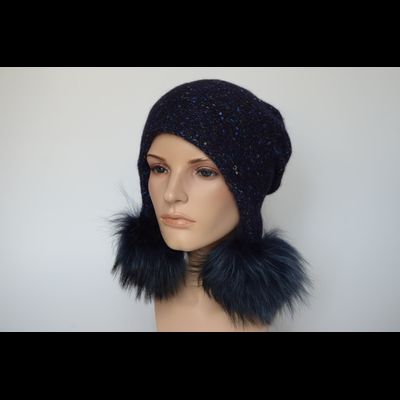 Шапка Vizio 1010 PP 66 ушанка с помпонами синяя