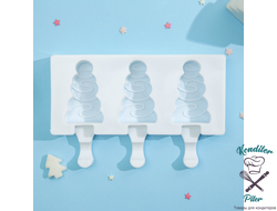 Форма для мороженого «Ёлочка», 19,5×13×2,5 см, 3 ячейки (7,1×2,7 см), цвет МИКС