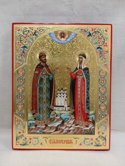 Петр и Феврония Муромские, Святые Чудотворцы. Рукописная икона. 22х28см.