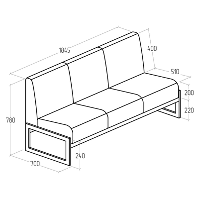 Диван Everprof Solo трехместный Металл Серый Экокожа Черный