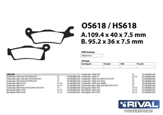 Тормозные колодки Rival HS618 (FA618) для BRP Can-Am G2 Outlander/Renegade (передние левые) (705601015, 715900248)