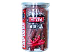 Жгуты "4 перца" колбаски с/к из мяса птицы 150г (банка)