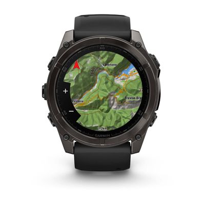 Умные часы Garmin Fenix 8 - 51 мм, AMOLED Sapphire, Titanium, угольно-серый DLC, пепельно-черный силиконовый ремешок (010-02905-21)