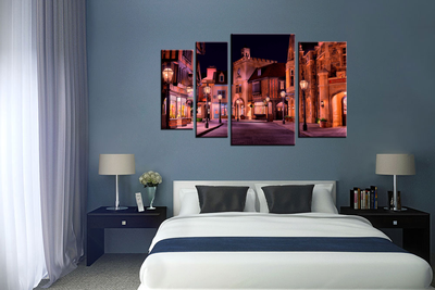 Модульная картина "По ночной улочке"