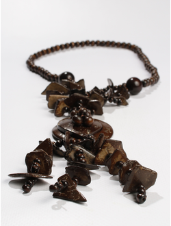 Колье из дерева "Диски и шарики" коричневое