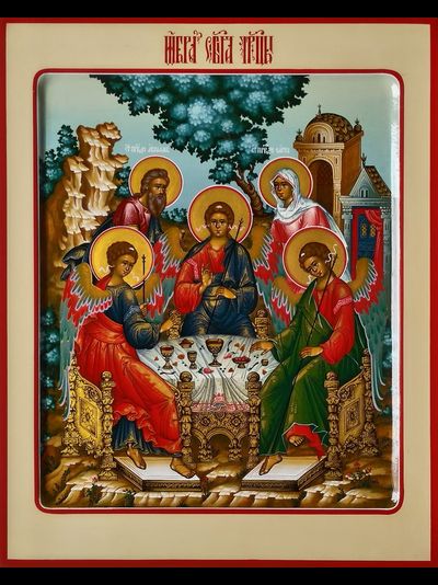 Троица Пресвятая. Рукописная икона. 22х28см в киоте.