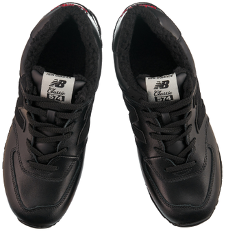 New Balance 574 All Black Leather с мехом