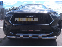 Защита переднего бампера двойная с перемычками d60/42 для Haval F7 (2019-2022)