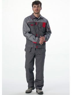 Костюм Союз-Профессионал-1 (тк.Балтекс,240) брюки, т.серый/св.серый/красный