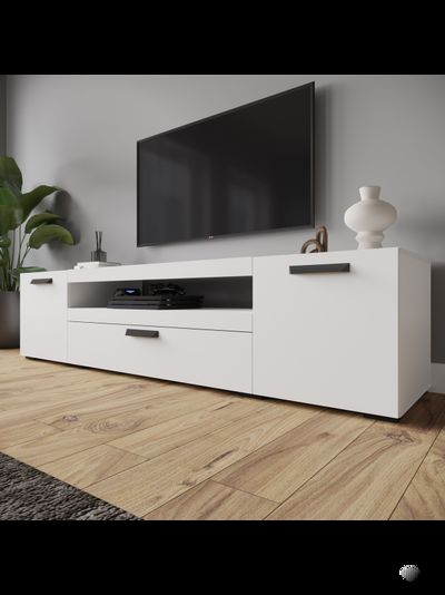 ТВМ-8 Тумба под ТВ Белый с тиснением «Древесные поры»