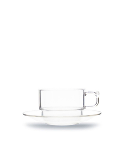 Чашка с блюдцем 200 мл, D 83 мм, H 55 мм, поликарбонат, прозрачный, штабелируемые