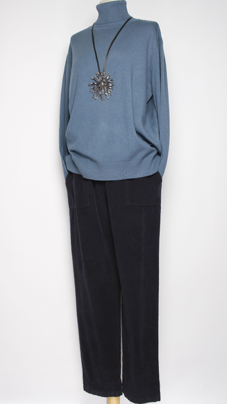 Брюки вельветовые "ПУГОВИЦЫ СПЕРЕДИ" синие  до р.52