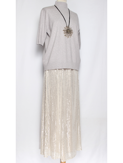 Юбка  трикотажная "Пайетки1" св.бежевая р.50,52,54,56