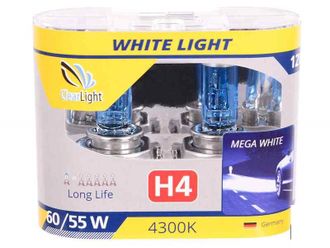 Лампа автомобильная галогенная Clearlight H4 WhiteLight 4300K (12v 60/55w) (2 штуки)