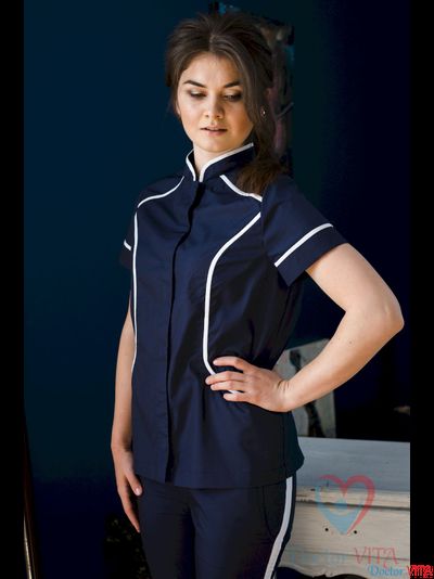 Блуза со стойкой и белым кантом IvaMed синяя