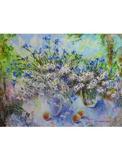 Круглова С. Н. "Абрикосы и полевые цветы",  холст / масло,  65 х 85 см.,  2012 г.