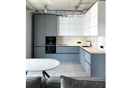 Кухня угловая, 3000*2200мм. Материал фасадов МДФ. Срок изготовления от 30 рабочих дней. Цена на момент заказа 256000 руб.