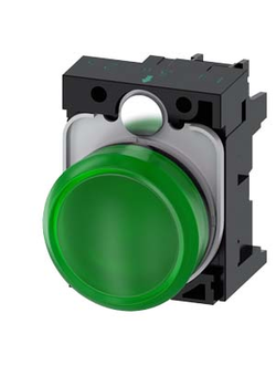 3SU1102-6AA40-1AA0 СВЕТОВОЙ ИНДИКАТОР, 22MM, КРУГЛЫЙ, ПЛАСТИК, ЗЕЛЕНЫЙ МАТОВЫЙ РАССЕИВАТЕЛЬ, С ДЕРЖАТЕЛЕМ, МОДУЛЬ ПОДСВЕТКИ С ИНТЕГРИРОВАННЫМ СВЕТОДИОДОМ 24V AC/DC, ВИНТОВЫЕ КЛЕММЫ