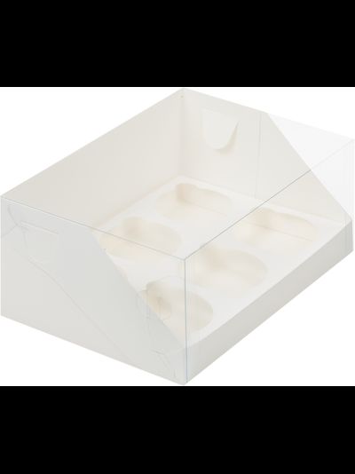 Коробка для 6 капкейков с пластиковой крышкой (белая), 235*160*100мм