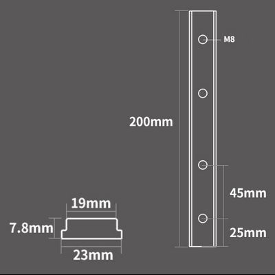 Профиль-слайдер 200 мм с резьбой М8 для паза 19.2 мм