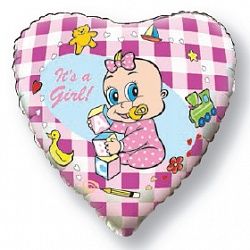 Шар (18&#039;&#039;/46 см) Сердце, Новорожденная девочка, Розовый, 1 шт.