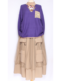 Джемпер ХЛОПОК "КАРМАН КРУЖЕВО" сирень до р.54