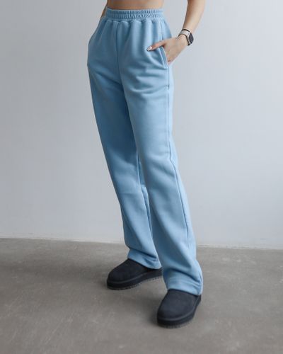 Брюки прямого кроя хлопковый велюр (небесный)