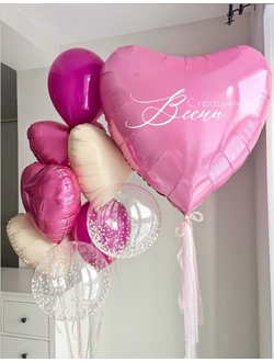 Набор шаров с гелием "Фуксия" с большим сердцем