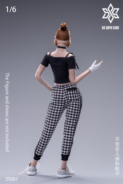 Женский свободный костюм - 1/6 Female T-shirt Plaid Casual Pants (3S007) - 3STOYS