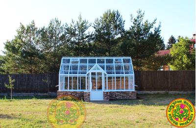 Дизайнерская теплица Елизавета 6x3 для сада, стекло, алюминий, с холлом