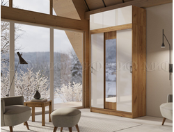 Шкаф-купе Бася 3-дверн с антресолью 1,3м, белый/крафт