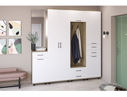 Композиция прихожей ГРЕЙС корпус Гикори Джексон Светлый/фасад Белый Бриллиант Глянцевый