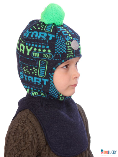 Шапка-шлем  21202-06, цвет темно-синий, салатовый, р. 48-50