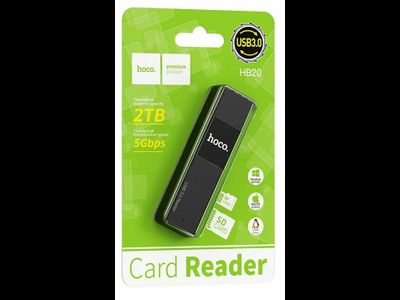Кард ридер Hoco HB20 Mindful 2-в-1 USB2.0 черный