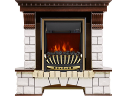 Каминокомплект Pierre Luxe угловой - Темный дуб / Белый с очагом Aspen Gold