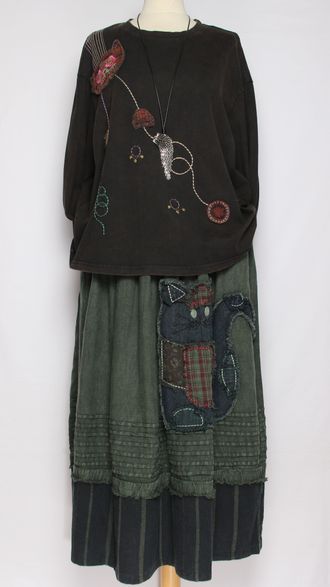 Джемпер ХЛОПОК "Кот винтаж" черный, зеленый до р.52