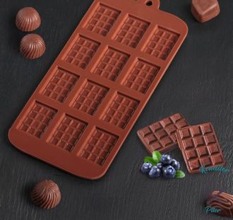 Форма для льда и шоколада «Плитка», 21×11 см, 12 ячеек (2,7×3,9 см), цвет шоколадный