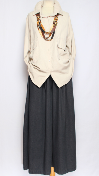 Рубашка Бохо вельветовая "КАРМАНЫ КЛАПАНЫ"  бежевая до р.54