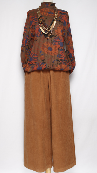 Брюки Бохо "ПАЛАЦЦО КРУПНЫЙ ВЕЛЬВЕТ" охра до р.56