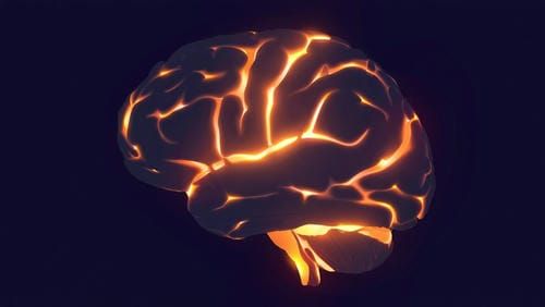 Стилизованное изображение мозга, где темные участки заполняются золотым светом.