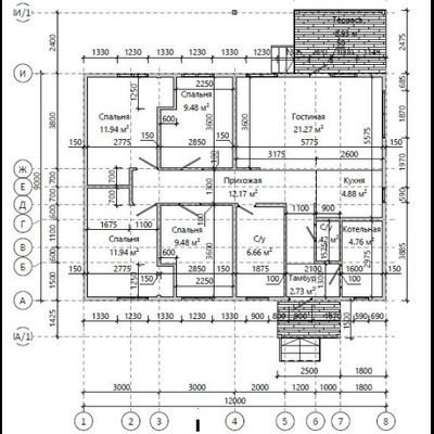 Одноэтажный каркасный дом с четырьмя спальнями 98м² (SK37)