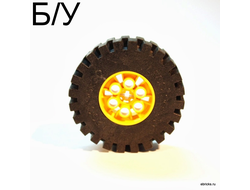 ! Б/У - Wheel 20 x 30 Technic with Black Tire 20 x 30 Technic 4266 / 4267, Yellow (4266c02) - Б/У