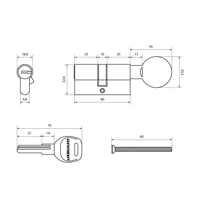 Механизм замка АЛЛЮР HD FG 60-5К CP (30х30G) хром перф.кл/верт [59032]