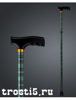 зеленая телескопическая складная недорогая удобная трость с черной рукоятью