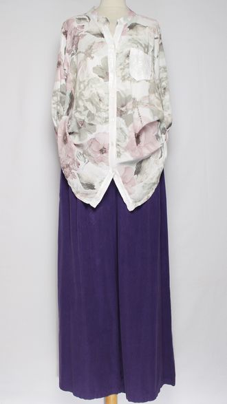 РУБАШКА БОХО "Карман планка пайетки" цветы белая, желтая, фуксия до р.52